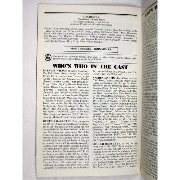 Oklahoma Playbill June 2002 Gershwin Theatre Patrick Wilson Andrea Martin - Picture 7 of 8